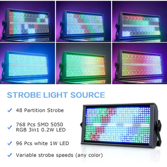 Strobe Light LED 48+8 Segement RGBW Strobe DMX Stage Lighting Washer Effect Club Night Party Dj Disco Horse Racing Lamp